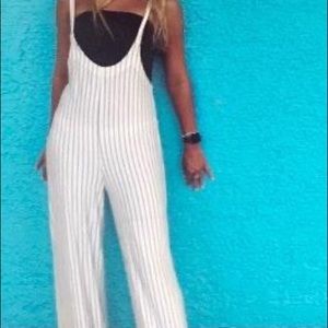 Free People Beach Ivory Black Striped Jumpsuit